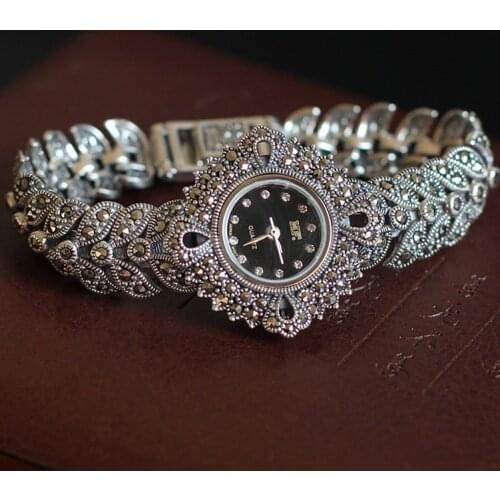 Hot Sale Top Quality HF Brand Silver S925 Watch Classic Elegant Real Pure Silver Bracelet Jewelry Watches Real Silver Bangle