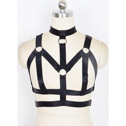 Harajuku goth women black cage harness adjustable metal buckle full body bondage 90s sexy lingerie crop top underwear O0116