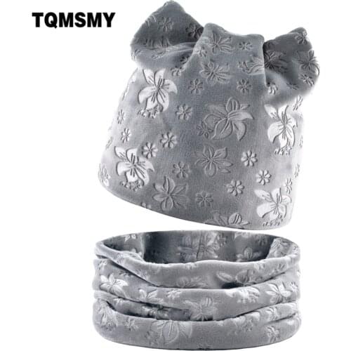 TQMSMY Flower Winter Beanies Women Scarf Knitted Hat Caps Mask Lady Warm Baggy Winter Hats For Women Skullies Beanies Hats DH07T