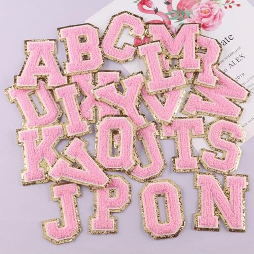 1 Piece Pink Towel Patches Sewing Or Iron On Alphabet Letter For Cloth Embroidery Appliques Clothing Garment Accessories Badges
