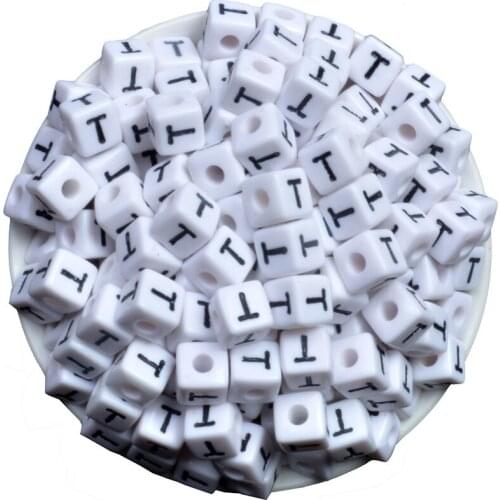 10mm White A-Z Single Letters Alphabet Acrylic Cube Beads For Jewelry Making DIY Bracelet 50pcs/lot