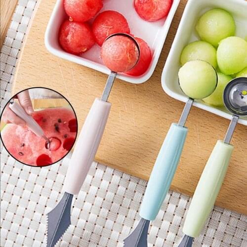 2 in1 Dual-head Stainless Steel Carving Knife Fruit Watermelon Ice Cream Baller Scoop Stacks Spoon Home Kitchen Accessories