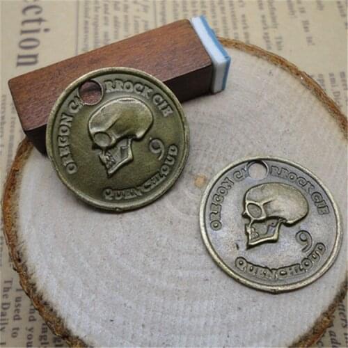 High Quality 20 Pieces/Lot Diameter 24mm Antique Bronze Plated Round Disc Skull Charms