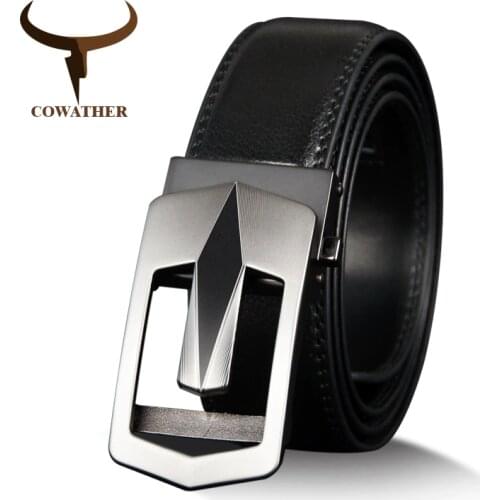 COWATHER Cow Genuine Leather Belts High Quality for Men Automatic Vintage Male Belt Brand Ratchet Buckle Belts 110-130cm long