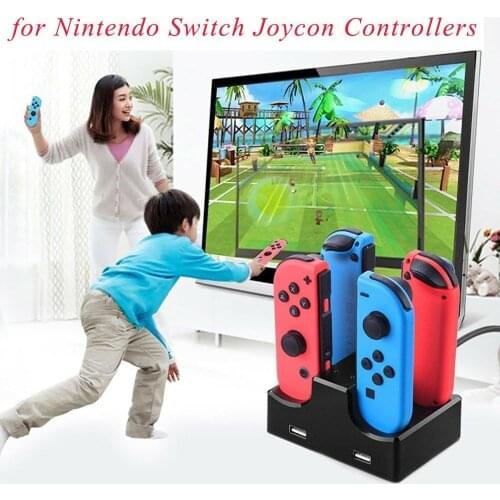 KYVG 4 In 1 USB Charging Dock Station Charger Stand Holder for Nintend Switch NS Joy-Con with 2 Extra USB Port & LED Indicator