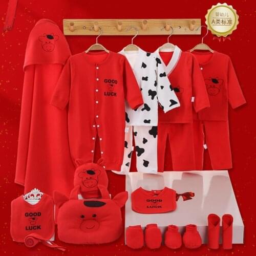 Newborn Red Cow Print Baby Clothes Sets Blanket Romper Swaddle for Boys Girls Cotton Clothes Outfits 0-3Months