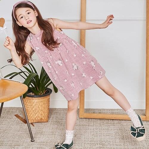 Girls cotton fashion straight pink flower sport summer dress on sale