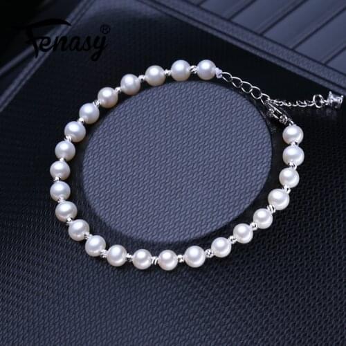 FENASY 5-6mm Natural Nearround Pearl Bracelets & Bangles Adjustable Charms And Charm Bracelet For Women Wedding Link Bracelet