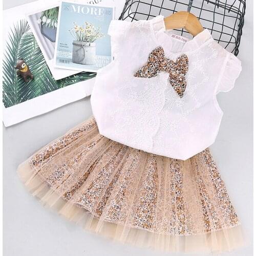 2Pcs Girls Clothing Sets New Summer Fly Sleeveless T-shirts Tops Leopard Bow Tutu Skirts for Baby Kids Children Clothes Outfits