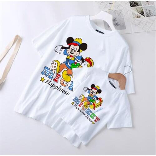 Mickey Mouse Printed Mommy And Me Baby Kids Tshirts Short Sleeve Cartoon Boys Girls Tee Shirts Family Matching Clothes