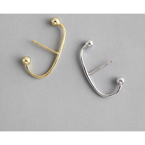 1pair INS minimalist 100% Authentic 925 Sterling silver White/ Gold double ball &Bar EAR Cuff ear earrings FINE jEWELRY TLE634