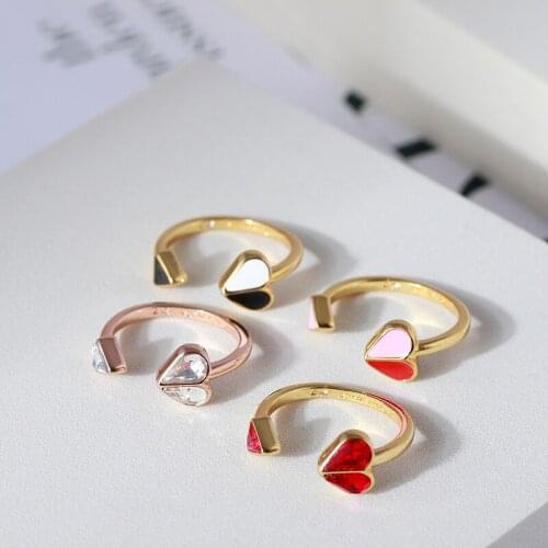 Simple and sweet girl heart shining red love color matching enamel European and American style open style adjustable ring girl