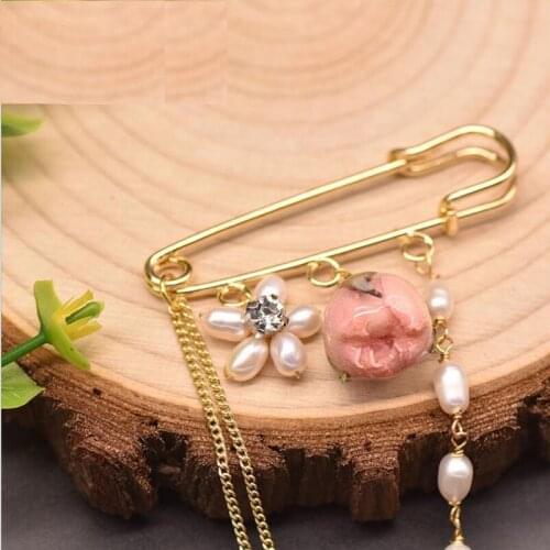 Korean Style Natural Freshwater Pearl Brooch Rose Flower Ladies Anniversary Long Tassel Exquisite Fashion Handmade Jewelry New