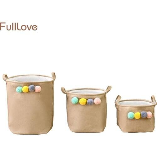 Fluffy Balls Storage Baskets Jute Fabric Dirty Laundry Basket Folding Basket for Toys Clothes Organizer Home Storage