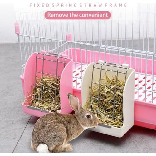 Pet Rabbit Grass Frame Spring Straw Rack Cage Hanging Feeder Fixed Food Container Bowl Pet Supplies Guinea Pig Rack