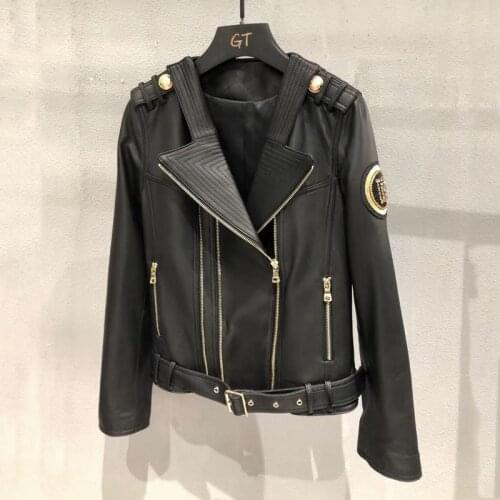 High Quality Spring And Autumn 2021 New Fashion Short Clothes Women Coat Turn-Down Collar Genuine Leather Jacket Fn6770