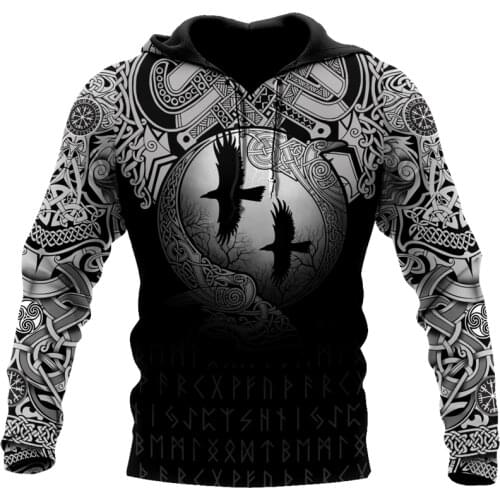 Fashion 3D printed Viking symbol tattoo crow hoodie / Harajuku casual Sweatshirt / Fashion Street hip hop Hoodie