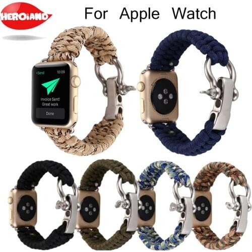 Fashion Outdoors Sport Wrist Strap For Apple Watch Band 42mm 38mm Survival Rope Metal Bolt Clasp Wristband For Watch 1st 2nd 3rd
