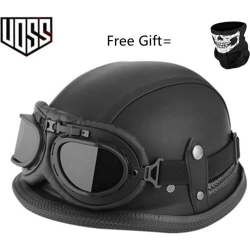 Motorcycle Helmet German PU Leather Vintage Casco Moto Motorcycle Open Face Retro Half Helmet Chopper Biker Pilot DOT Size M XL