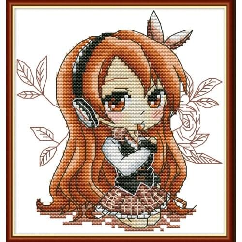 Beautiful girl listening to music cross stitch kit aida 14ct 11ct count print canvas cross needlework embroidery DIY handmade