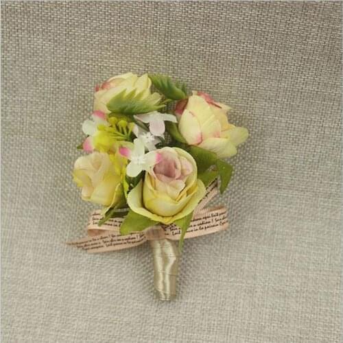 5Pcs/Lot DIY New Yellow Rose Corsage&Wrist Flowers Groomsman Article Flowers Wedding Party Decorative Corsage and Wrist Flowers