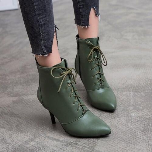New Autumn Winter Women Boots High Quality Solid Lace-up European Ladies shoes PU Leather Fashion Boots