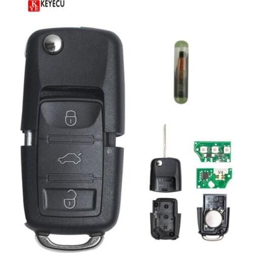 KEYECU New Brand Flip Complete Remote Car Key Fob 433MHz ID48 for Seat Leon Toledo Ibiza 2002-2005 - 1J0 959 753 AH