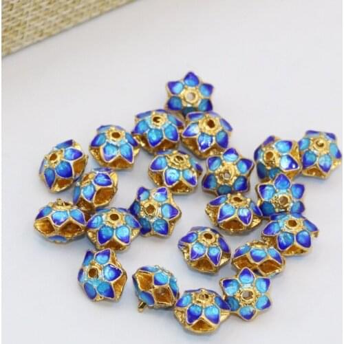Wholesale 10pcs gold-color flower shape hollow cloisonne 9mm spacers accessories beads high quality jewelry findings B2498
