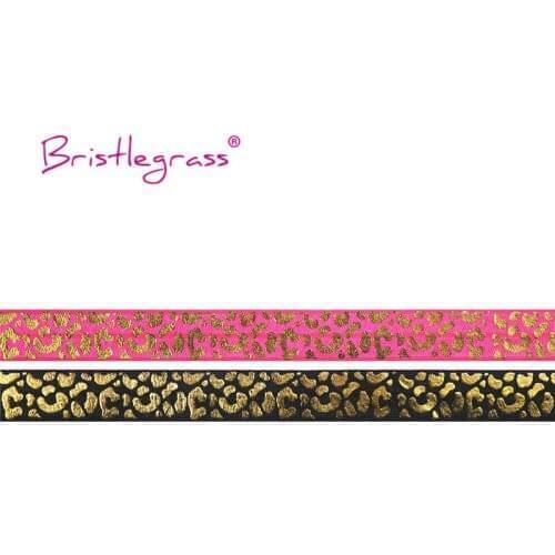 BRISTLEGRASS Wholesale 50 Yard 5/8" 15mm Gold Leopard Foil Print Fold Over Elastics FOE Spandex Bands Hair Tie Tutu Dress Sewing