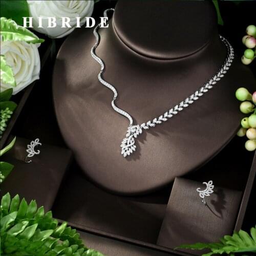 HIBRIDE Necklace Copper CZ New Arrival Charm Fashion Geometric Shape for Women Girl Wedding Jewelry Sets Anniversary N-958