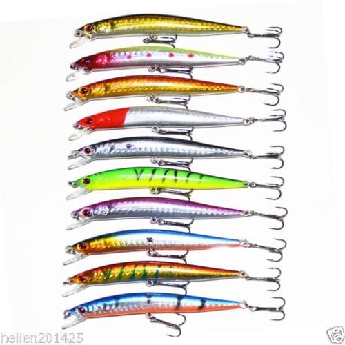 Lot 10pcs Kinds of Fishing Lures Crankbaits Hooks Minnow Baits Tackle Bait FREE SHIPPING