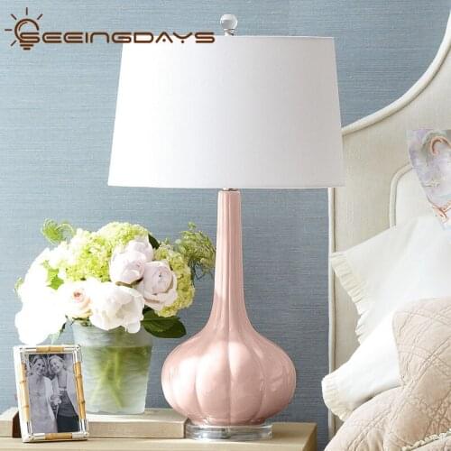 Pink Garlic Head Warm Romantic Ceramic Table Lamp for Living Room Bedroom Girls Room Bedside Lamp Living Room Study Room