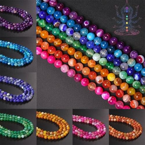 Muticolor Chakra Agates Beads Smooth Matte Stripe Round Loose Beads For Jewelry Making Diy Bracelet Necklace Handmade 6 8 10MM