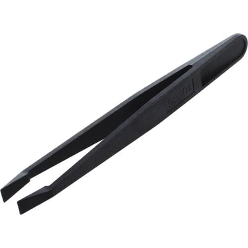 Manual Tool Black Plastic Flat Tip Anti-static Tweezers Retail