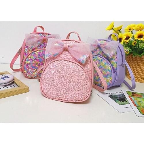 Little Girls Zipper Backpack, Toddlers Sweet Style Bow sequins Laser Messenger Bag Casual Schoolbag