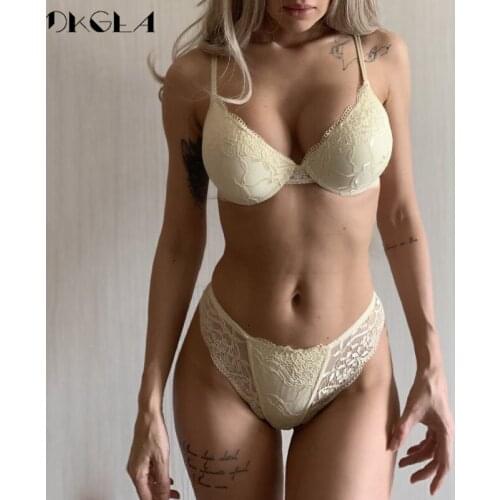 Super Gather Brassiere Thick Cotton Underwear Set Women Bras Black Sexy Bra Panties Set Lace Lingerie A B C Cup Push-Up Bra Sets