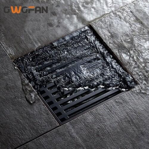 Modern Matte Black Square Deodorant Floor Drain Bathroom Floor Drain Toilet Foor Drain Hair Filter Hair D61-707