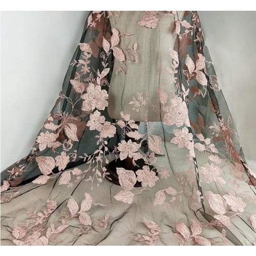 Flowers Embroidery tulle Lace French African transparent Lace Fabric for wedding Nigerian Party dress Fashion DIY 1yard