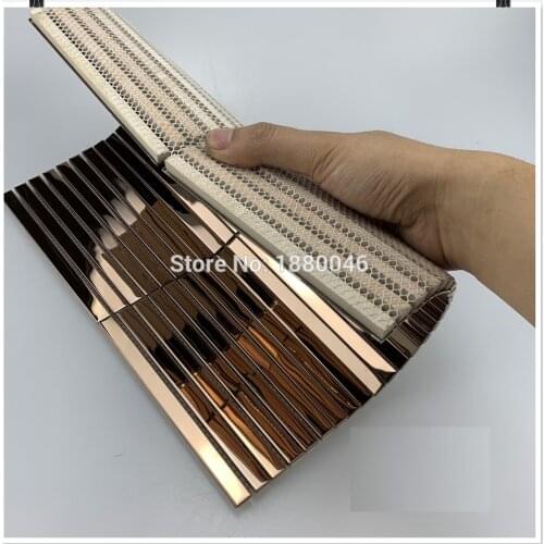 High-Grade Rose Gold Stainless Steel mosaic tile Strip shape Metal Mosaic 3D Decorative Wall Tiles Metal Wall