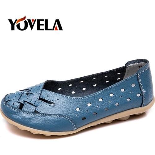 Summer Women Flat Shoes Woman Genuine Leather Shoes Ladies Cutout Loafers Moccasins Shoes Ballet Flats Oxford Boat Shoes Size 44