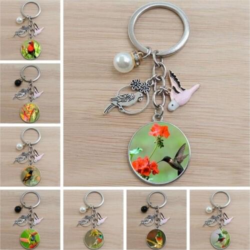 Ladies bracelet antique bird art glass keychain jewelry fashion hummingbird keychain car bag gift