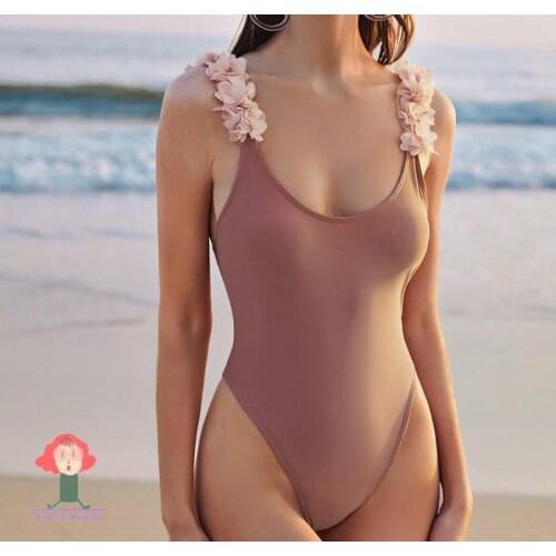 New swimwear womens one peice bikini solid color flower jumpsuit for women v waist hot pink swimsuit swimming suit for women