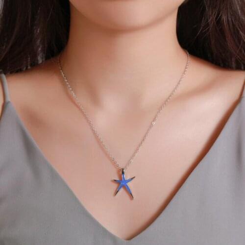 Blue Starfish Pendant Necklace for Women Egirl Silver Color Ocean Animal Clavicle Chain Necklace Femme Bijoux Collar Jewelry
