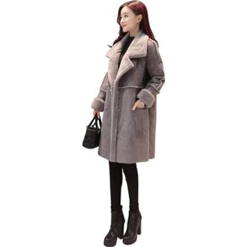2020 Winter Women Deerskin Velvet Coat High Quality Thick Warm Lamb Wool Long Jacket Outwear Parka