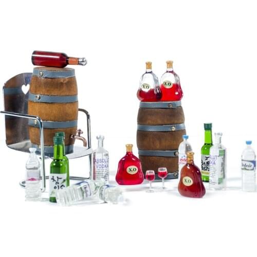 1PCS 1:10 Mini Glass Bottle Wooden Wine Barrel Drink Accessories for 1/10 RC Crawler Car TRX4 Tamiya Traxxas Slash Scx10 D90 T01