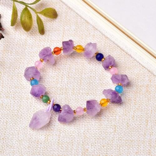 1PC Natural Amethyst Women Bracelets Raw Crystals Charm Fashion Simple Purple Mineral Jewelry For Ladies Jewelry Lovers gift