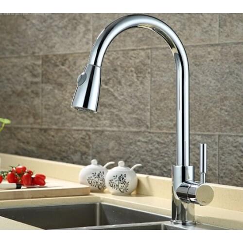 Free ship Chrome color Kitchen Faucet Pull Out Sprayer Single Hole Swivel Sink Mixer Tap