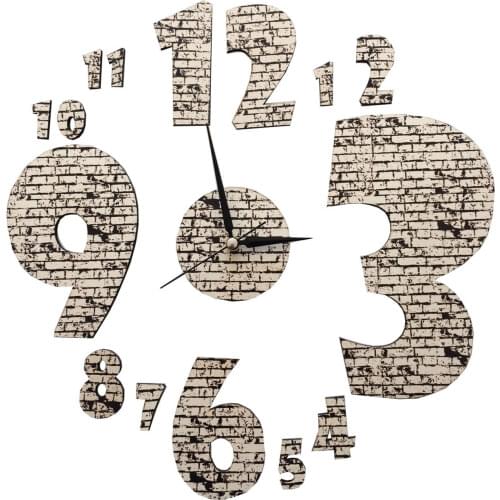 Wooden Frameless Silent Quartz Brick Pattern Numeral Wall Clock 50x40cm Modern Design