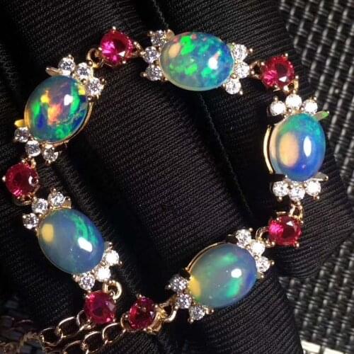 Opal bracelet Natural And Real Opal bracelet Solid S925 Sterling Silver For Women Colour Gem Stone Rings Fine Jewelry