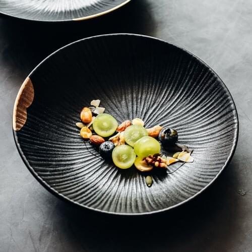 European Style Black Phnom Penh Ceramic Household Tableware Creative Plate Salad Plate Soup Plate Western Food Plate